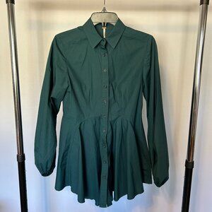 FREE PEOPLE Emerald Button Up Long Sleeve Dress!